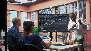 Senior people exploring retirement plans with a financial adviser, discussing about pension and life savings. Elderly couple looking to invest and secure their finances for the future. Camera B.