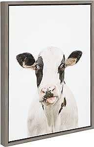 Kate and Laurel Sylvie Holstein Cow Portrait Framed Canvas Wall Art by Amy Peterson Art Studio; 18x24 Gray; Modern Farm Animal Portrait Art for Wall