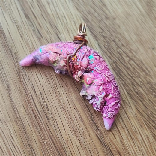 Clay Patchwork Moon Pendant - Etsy