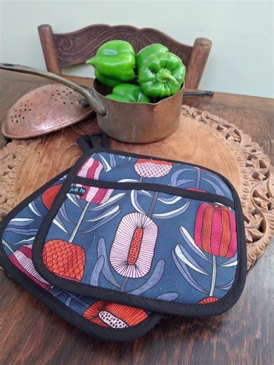 Upcycled fabric & wool oven gloves