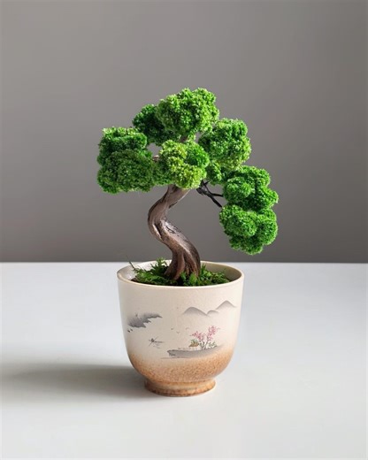 Mini Moss Bonsai Tree | Preserved Zen Decor in Ceramic Pot | No-care Japandi Desk Gift | Handmade Wire Trunk - Etsy