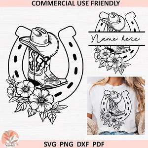 Floral Horseshoe Name Sign Svg,horseshoe Split Monogram Frame,horse and Cowgirl Svg,horse Monogram Frame Svg,horse Cowboy,cowgirl Boots Hat - Etsy