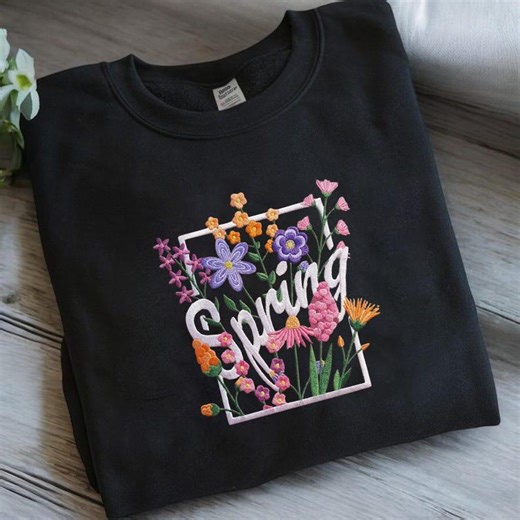 Spring Floral Embroidery Design, Wildflower Embroidery File, Spring Word Embroidery Design, Flower Frame Embroidery Pattern - Etsy