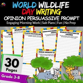 World Wildlife Day Writing Prompt Actvities 4th,5th,6th,7th,8th,9th,10th Grade