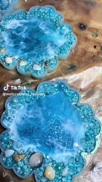 Ocean beautiful coasters in the making 🌊💙🌊#resinart #oceandecor #beachdecor #oceanlover #handmade