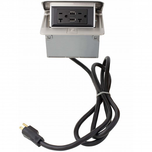 Counter Pop Up Electrical 20A Outlet, Charging USB-A, Corded Plug, Stainless