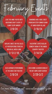Spend the month of love with us 💘 Take a look at some of the exciting events happening in Ohio Amish Country during the month of February! • There’s more where that came from! For more exciting events, please check our highlighted story titled ‘events’ or visit https://www.visitamishcountry.com/events • • • • • #ohio #ohioamishcountry #ohioevents #valentinesday #februaryevents #holmescountyohio #berlinohio #walnutcreekohio #sugarcreekohio #ohiotravels #travelgram #amishcountry #familyfun #roman