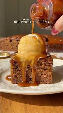 sweet potato sticky toffee pudding 🍂 recipe link in description! #sweetpotato #fallrecipe #dessert