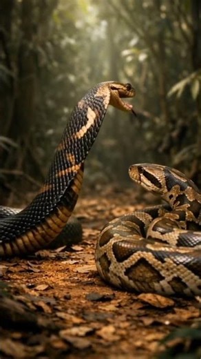 IMPOSSIBLE MOMENT! KING COBRA BEFRIENDS A GIANT PYTHON #animalfight #snake