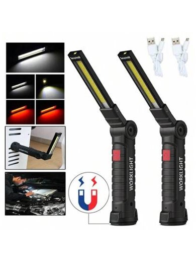 1/2pcs Powerful Handheld LED Flashlight, 4 Modes Mini COB Torch, USB Rechargeable Household Flashlights, Portable Foldable Work Light With Hook Design, Suitable For Camping, Fishing, Reading, Repair, Emergency Lighting | SHEIN