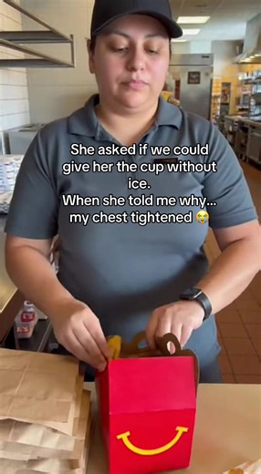 It was around 2:20pm. Quiet stretch. Only one car in the drive-thru. A woman came in with a little girl rubbing her throat. Voice barely above a whisper. “One kids’ meal,” she said. Then softly added, “Can the drink be no ice?” I asked why. She said quietly, “She just had surgery. Cold hurts right now.” I rang it up. She watched the total. Opened her wallet. Mostly singles. Some coins. Short again. She said, “That’s okay. She’ll just have water.” I told her to give me a second. Went to the back.