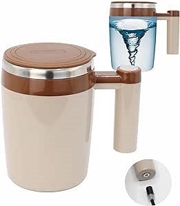 Rechargeable Self Stirring Mug - Magnetic Electric Auto Mixing Stainless Steel Cup for Office/Kitchen/Travel/Home Coffee/Tea/Hot Chocolate/Milk-430 ml/14.5 oz(Brown)