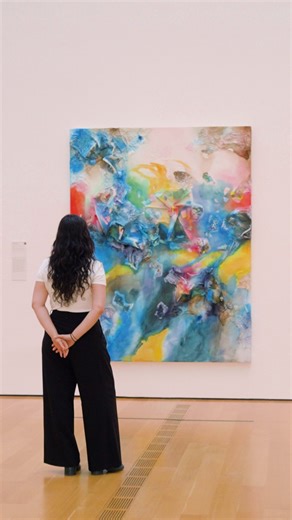 Watch Angelica Arbelaez, Assistant Curator of Modern and Contemporary Art, discuss Leslie Martinez’s “Dying in Craters, Gasping in Swirls.” Leslie Martinez creates large-scale paintings from reclaimed materials, building layered abstractions that explore the fluid spaces between identities. In this work, Martinez draws from the landscapes of the southwestern United States to reflect on cycles of change and renewal. Their vivid color palette was inspired by a period of ecological revival followin