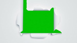 Beautiful Paper Sheets Tearing from the Center Opening the Screen Transition. Two Versions. 3d Animation of Abstract Paper Breaking Through on Green Screen Alpha Mask. 4k Ultra HD 3840x2160.