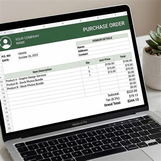 Purchase Order Template for Small Business — Auto-calculating Excel, Google Sheets - Etsy