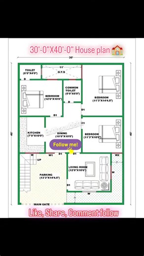 er. bishtbhanu on Instagram: "30'-0"X40'-0" House plan design 🏫 with car parking 🅿️🏘️🏫. . #homedesign #autocad2d #architecture #buildingmaterial #shareforshare"