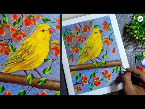 🟡Bird Painting Acrylic Tutorial For Beginners | How To Paint On Canvas | Bird Drawing VanishreeArt