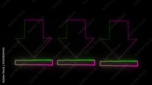 Neon download arrow icon animated black background