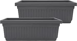 The HC Companies 18 Inch Venetian Window Planter Box with Drainage Plug, Lightweight UV-Resistant Plastic Outdoor Planters, 2-Pack Flower Box for Garden & Home Decor, Warm Gray