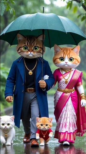 Kitten's enjoying rainy weather their parent's 💥😎 #funny #catstory #petlovers #aiart