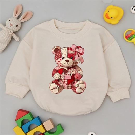 Patchwork Teddy Bear Baby Bodysuit, Cute Love Heart Infant Romper, Hugs Kisses Newborn Outfit, Baby Announcement, Baby Shower Gift, - Etsy