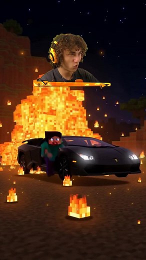 Steve's Lamborghini Catches Fire in Minecraft Gameplay