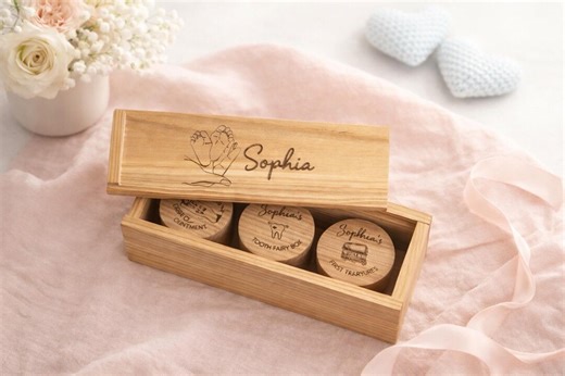 Personalized Baby Keepsake Box, Wooden Memory Box for First Tooth and Curl, Engraved Name Box, Newborn Gift - Etsy