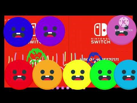 Nintendo switch killscreen with 8 emojis, 8 faces, 3 disgust's group and Nintendo switch logo
