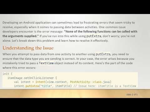 How to Fix the intent.putExtra Error in Your Android Kotlin App