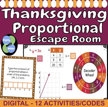 Constant of Proportionality, Proportional Relationships Thanksgiving Escape Room