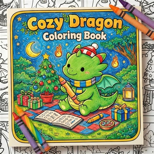 Cozy Dragon Coloring Book for Kids & Adults, Fantasy Dragons, Stress Relief, Printable Digital Pages - Etsy