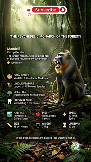🐒 Mandrill | Psychedelic Forest King #Mandrill #Monkey #Wildlife