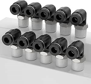 PL1/4"-1/4"NPT Quick Connect Hose Fittings，Air Hose Fittings 1/4 Inch Tube OD x 1/4 Inch NPT, Suitable for Water or Air Media 90-Degree Elbow (Pack of 10)