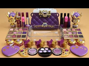Mixing"Purple" Eyeshadow and Makeup,parts,glitter Into Slime!Satisfying Slime Video!★ASMR★