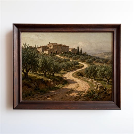 Tuscan Farmhouse Path Art Print – Vintage Italian Landscape, Rustic Mediterranean Wall Decor - Etsy