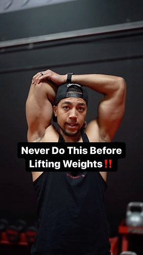 Never do this before you lift weights‼️ Doing long static stretches before lifting is not the best way to warm up in the gym. If you hold static stretches (over 60 seconds) this is best done after you workout or at a different time. The best type of warm-up you can do is dynamic movements and exercises to get your body ready to lift hard and heavy. #stretching #warmup #fitness #lifting #strong #muscle | Trent Harrison