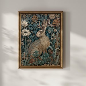 Jackalope Wall Art Vintage Dark Botanical Wildflower Floral Mythical Folklore Print Matte Poster - Etsy