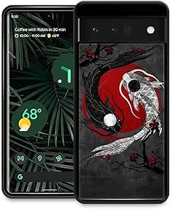 Compatible with Google Pixel 6 Pro Case,Pattern Design Hard PC Back Cover Non-Slip Soft TPU Protective Case for Google Pixel 6 Pro for Women 6.7inch-Cherry Yin Yang Carp