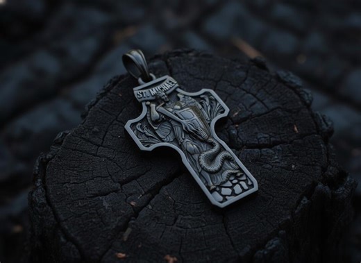 St. Michael Cross Pendant 925 Sterling Silver Black Rhodium Finish Archangel Necklace Religious Protection Jewelry Men - Etsy