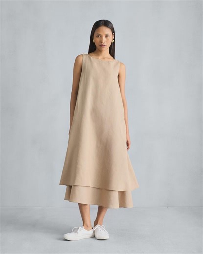 Sleeveless Beige Linen Cotton Maxi Dress | Relaxed A-line Double Layer Dress | Sustainable Everyday Wear - Etsy