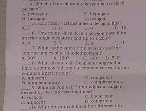 4. Which of the following polygon is a 6 -sided polygon?A. pe... | Filo