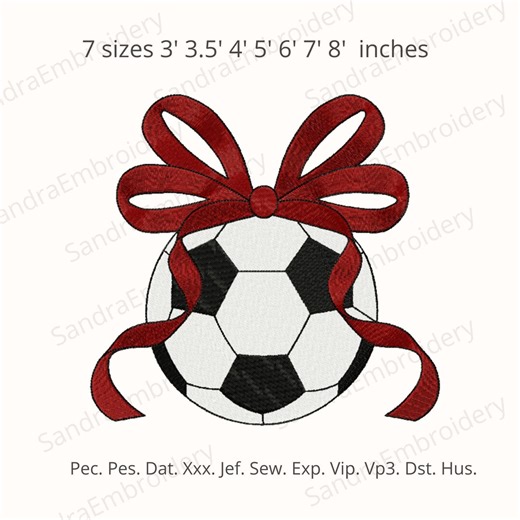 Soccer With Bow Embroidery Design - Cute Sports Ball Machine Embroidery Pattern - 7 Sizes Instant Download - Etsy