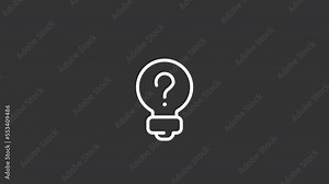 Animated thinking white line icon. Thought-provoking process. Question in lightbulb. Seamless loop HD video with alpha channel on transparent background. Motion graphic design for night mode