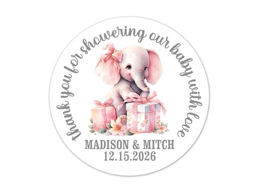 Personalized Elephant Baby Shower Favor Stickers, Custom Labels for Girl Baby Shower, Pink Elephant Thank You Stickers - BB96 - Etsy
