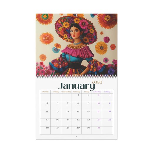 2026 Mexican Art Wall Calendar, Sizes 11x8.5 & 14x11.5 Yearly Planner Monthly Scheduler Office Decor Latin Ethnic Traditional Spanish Mexico - Etsy