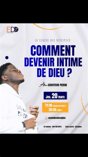 LES CHERCHEURS DE DIEU, J’AI UN MESSAGE POUR VOUS ! Rejoins nous tous les jeudis à 21:30 heure de Paris à la classe des intimes ID : 4491088876 Code secret : disciples #intimiteourien #teamintimite | Serviteur Pierre