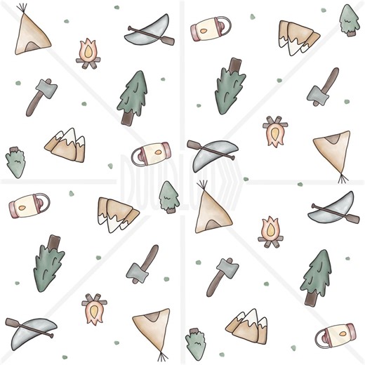 Watercolor Camping Seamless Pattern: Hand-drawn PNG (digital Download) - Etsy