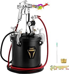 Pressure Pot Paint Tank with Regulator，2.5 Gallon Spray Paint Guns for Industry Home Decor Architecture Construction Automotive Painting，Professional Heavy Duty Hose