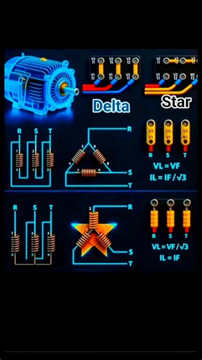 Comparison of the "Star / Delta Connections in a three-phase electrical system⚡ #stardeta #threephase #electrical | EEE- Basic Knowledge for Engineering