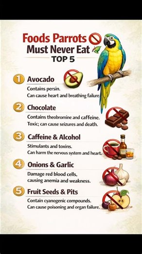 Foods Parrots Must Never Eat\rTOP 5\r#parrot #pet #parrotlover #parrotfood #food